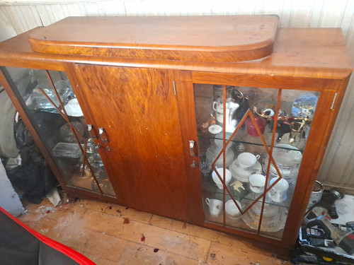 Brown wood glass 3 door - glass,