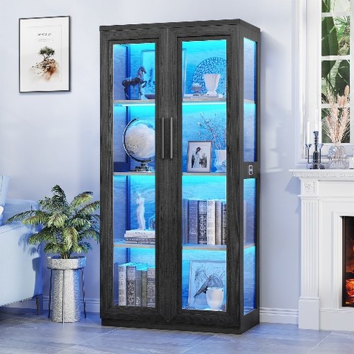 Tier curio cabinet with led - cabinet,